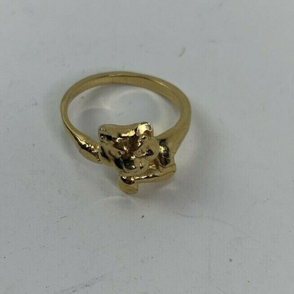 Vintage Gold Tone Cat Figural Sitting 3D Ring - Picture 4 of 6